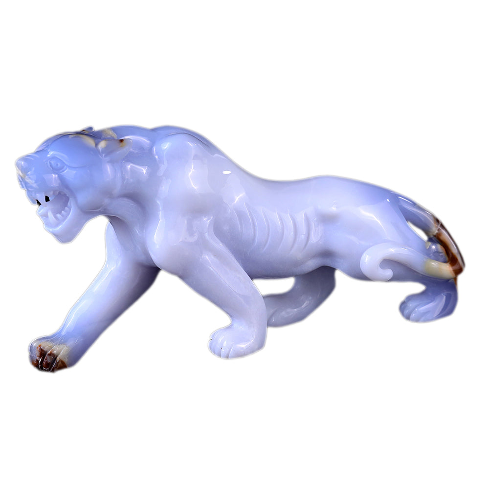 9.3" Blue Chalcedony Leopard Carving - Unique Piece #3100114