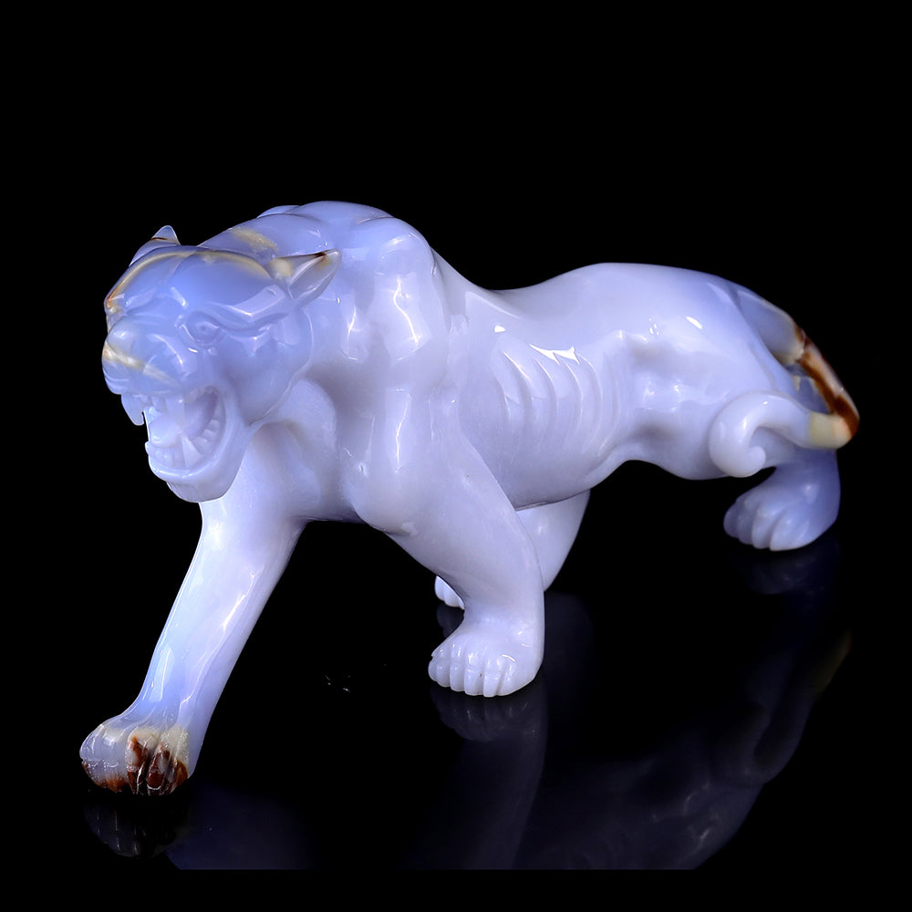 9.3" Blue Chalcedony Leopard Carving - Unique Piece #3100114
