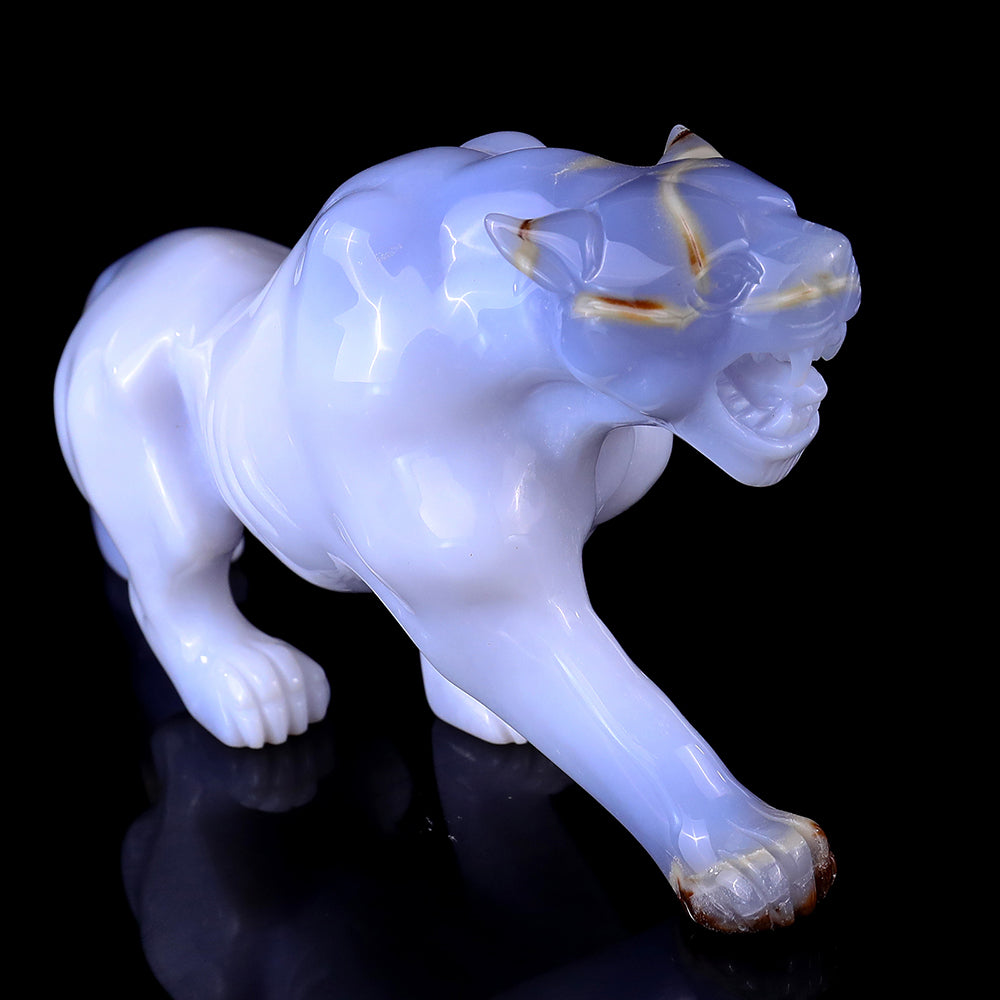 9.3" Blue Chalcedony Leopard Carving - Unique Piece #3100114
