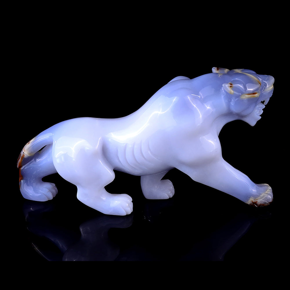 9.3" Blue Chalcedony Leopard Carving - Unique Piece #3100114