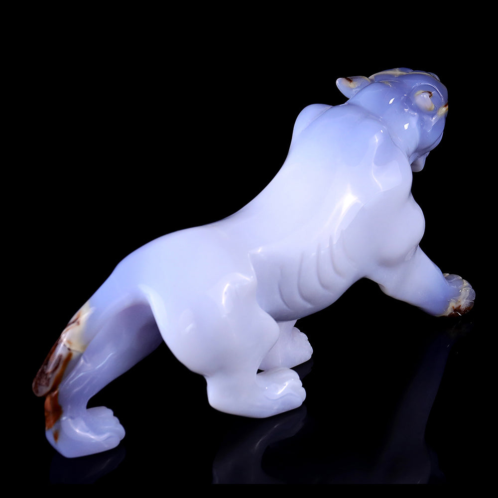 9.3" Blue Chalcedony Leopard Carving - Unique Piece #3100114