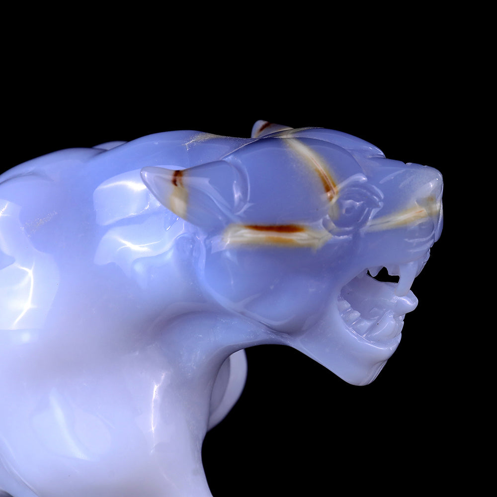 9.3" Blue Chalcedony Leopard Carving - Unique Piece #3100114