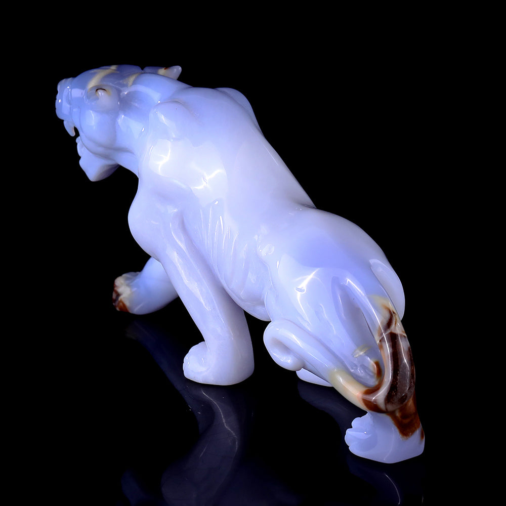 9.3" Blue Chalcedony Leopard Carving - Unique Piece #3100114