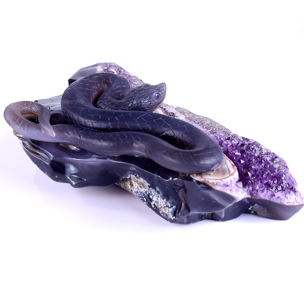 10.9" Amethyst Cluster Snake Carving - Unique Piece #3100140