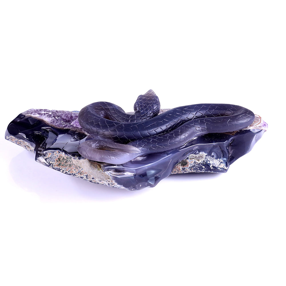 10.9" Amethyst Cluster Snake Carving - Unique Piece #3100140