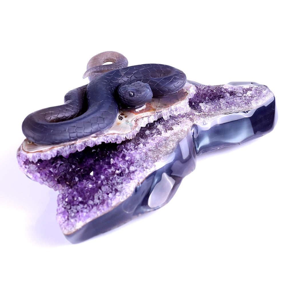 10.9" Amethyst Cluster Snake Carving - Unique Piece #3100140