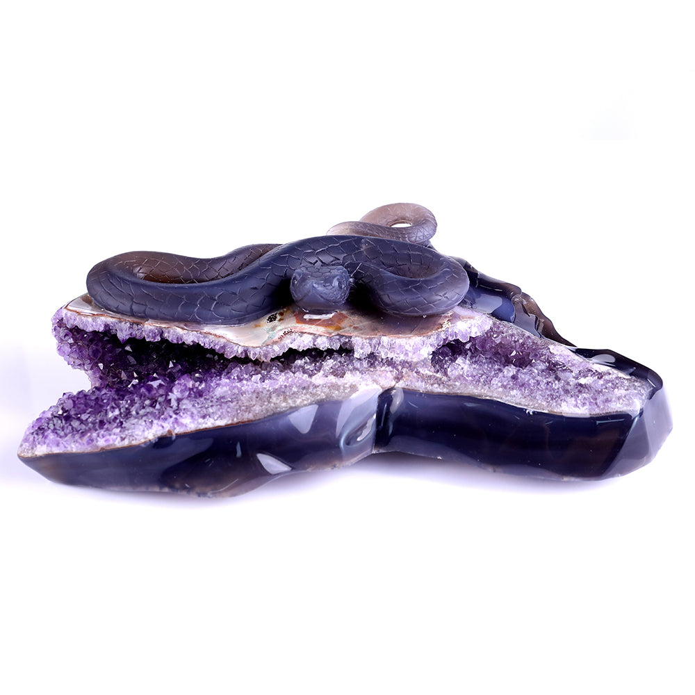 10.9" Amethyst Cluster Snake Carving - Unique Piece #3100140