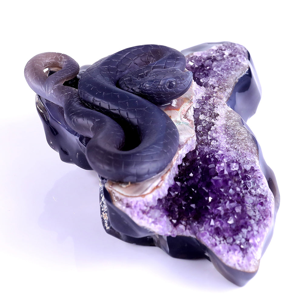 10.9" Amethyst Cluster Snake Carving - Unique Piece #3100140