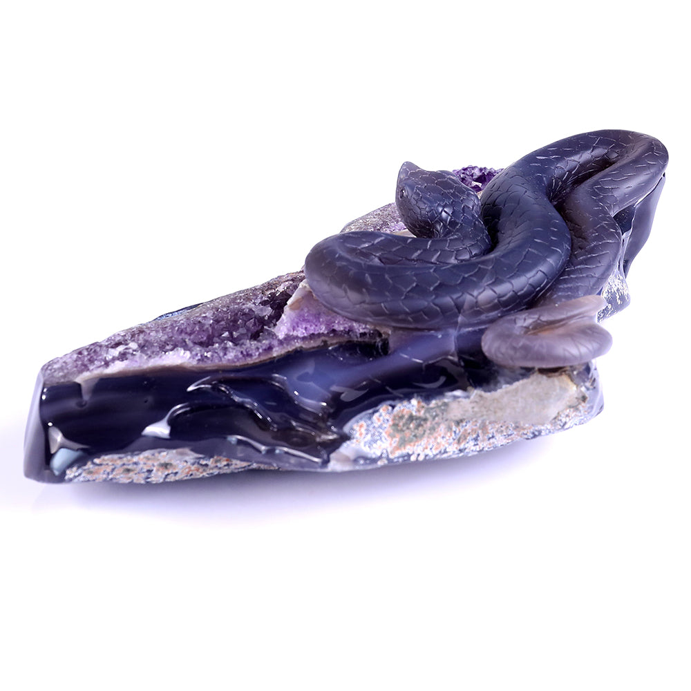 10.9" Amethyst Cluster Snake Carving - Unique Piece #3100140