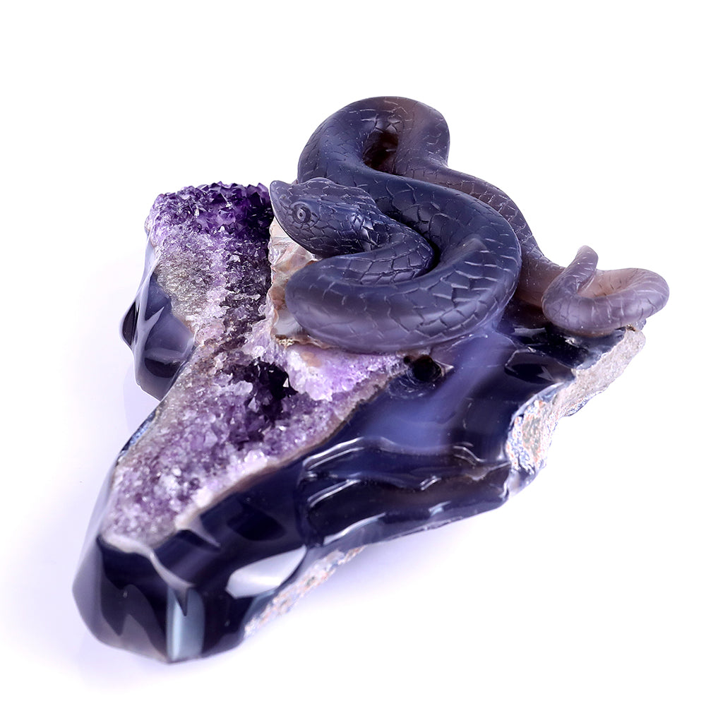 10.9" Amethyst Cluster Snake Carving - Unique Piece #3100140