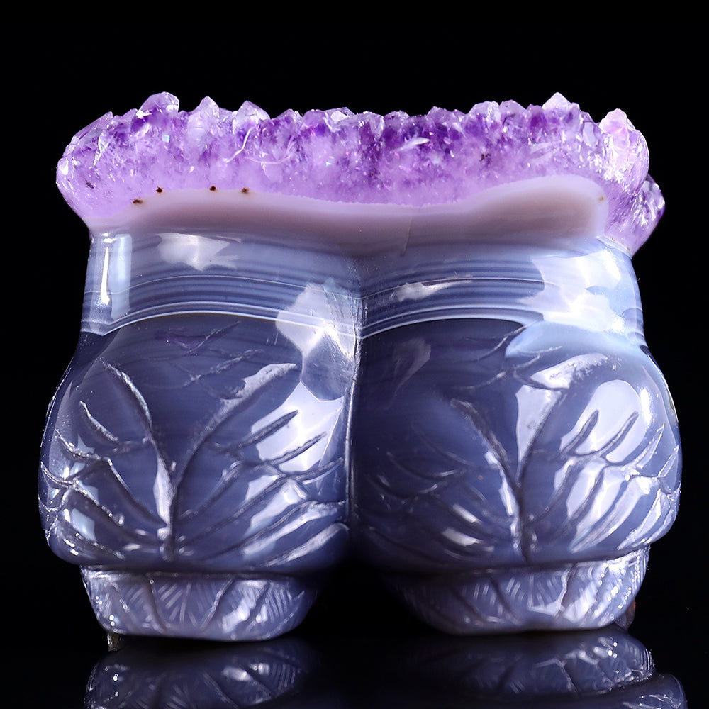 3.0" Amethyst Cluster Double Owl Carving - Unique Piece #3100141