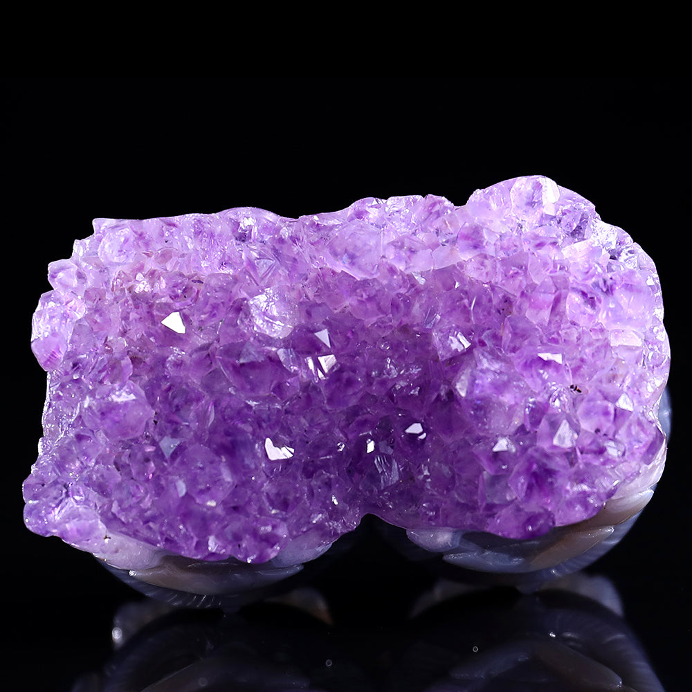 3.0" Amethyst Cluster Double Owl Carving - Unique Piece #3100141