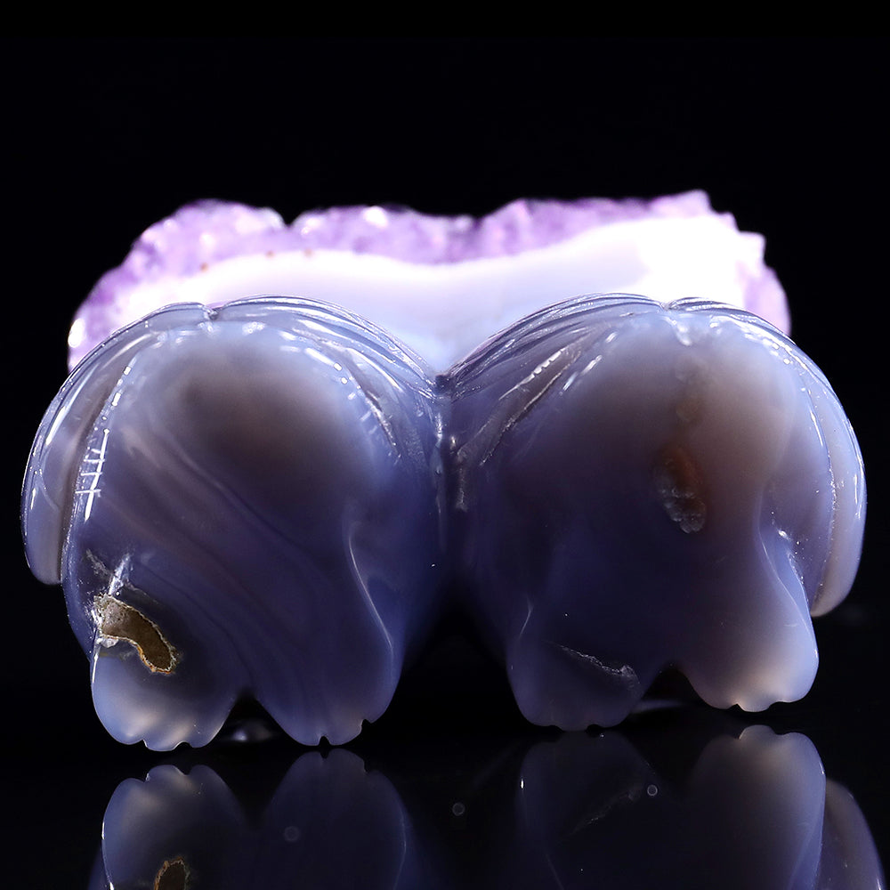 3.0" Amethyst Cluster Double Owl Carving - Unique Piece #3100141
