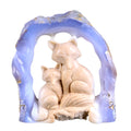 5.8" Blue Chalcedony Mother and Baby Fox Carving - Unique Piece #3100143