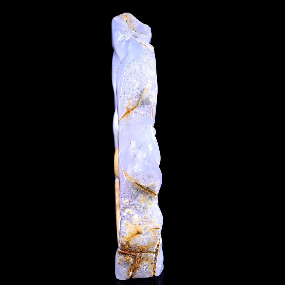 5.8" Blue Chalcedony Mother and Baby Fox Carving - Unique Piece #3100143