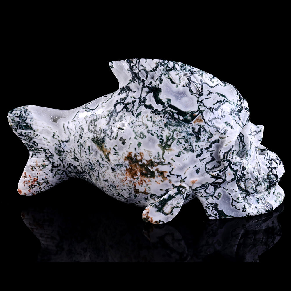 11.4" Moss Agate Fish Skull Carving - Unique Piece #3100153