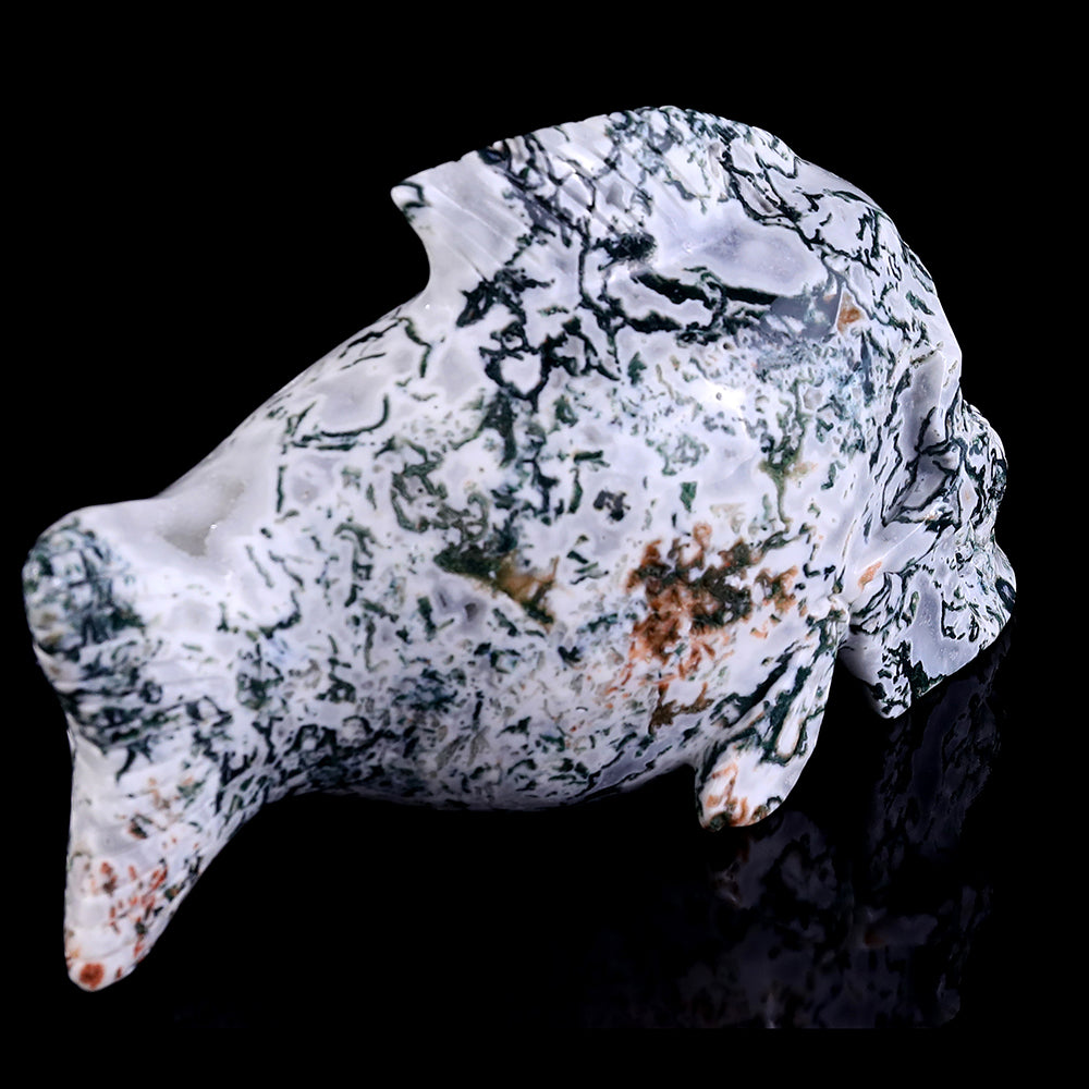 11.4" Moss Agate Fish Skull Carving - Unique Piece #3100153