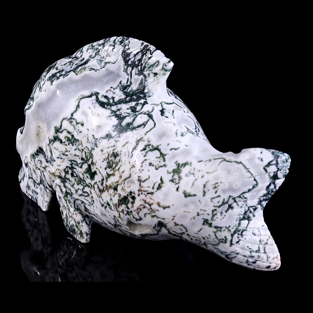 11.4" Moss Agate Fish Skull Carving - Unique Piece #3100153