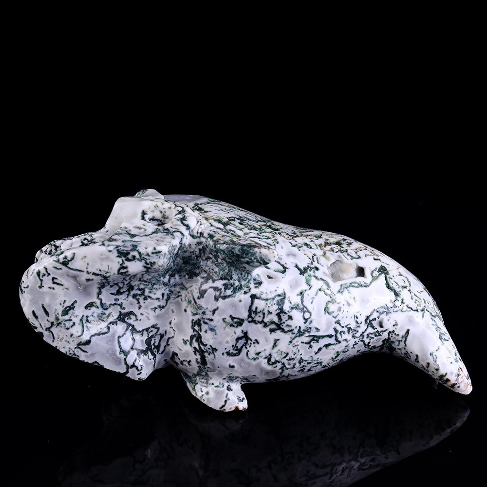 11.4" Moss Agate Fish Skull Carving - Unique Piece #3100153