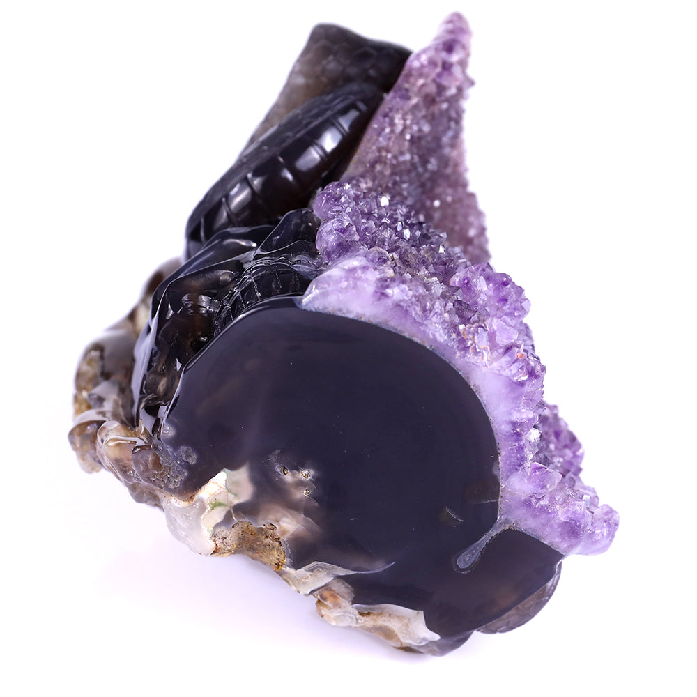 5.0" Amethyst Cluster Human Skull with Snake Carving - Unique Piece #3100161