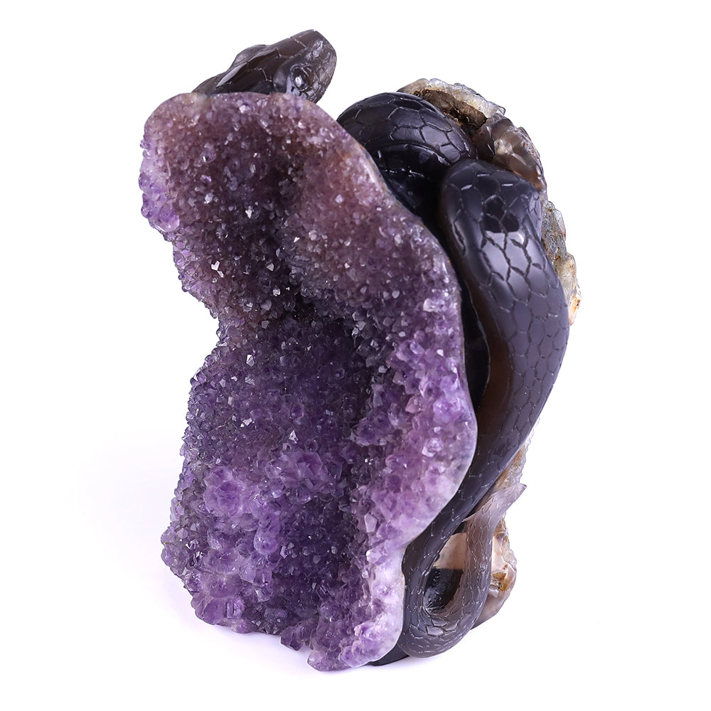 5.0" Amethyst Cluster Human Skull with Snake Carving - Unique Piece #3100161