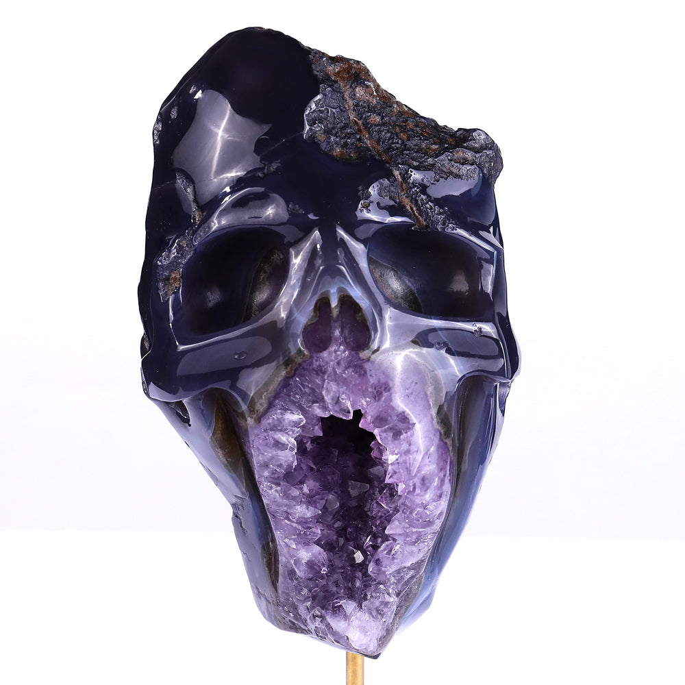 4.5" Amethyst Cluster Human Skull Carving - Unique Piece #3100162