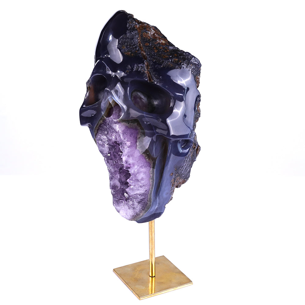 4.5" Amethyst Cluster Human Skull Carving - Unique Piece #3100162