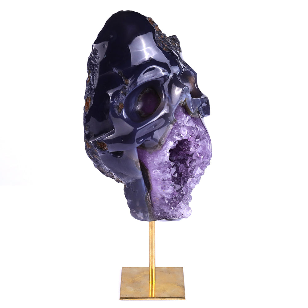 4.5" Amethyst Cluster Human Skull Carving - Unique Piece #3100162