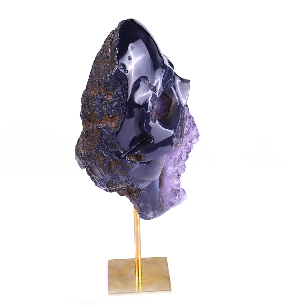 4.5" Amethyst Cluster Human Skull Carving - Unique Piece #3100162