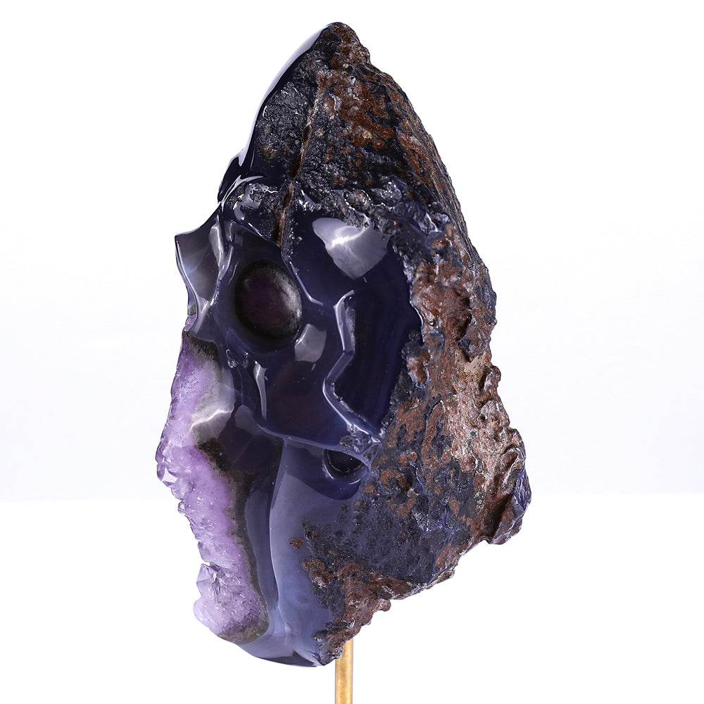 4.5" Amethyst Cluster Human Skull Carving - Unique Piece #3100162
