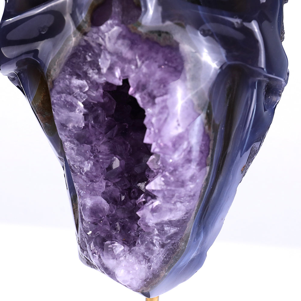 4.5" Amethyst Cluster Human Skull Carving - Unique Piece #3100162
