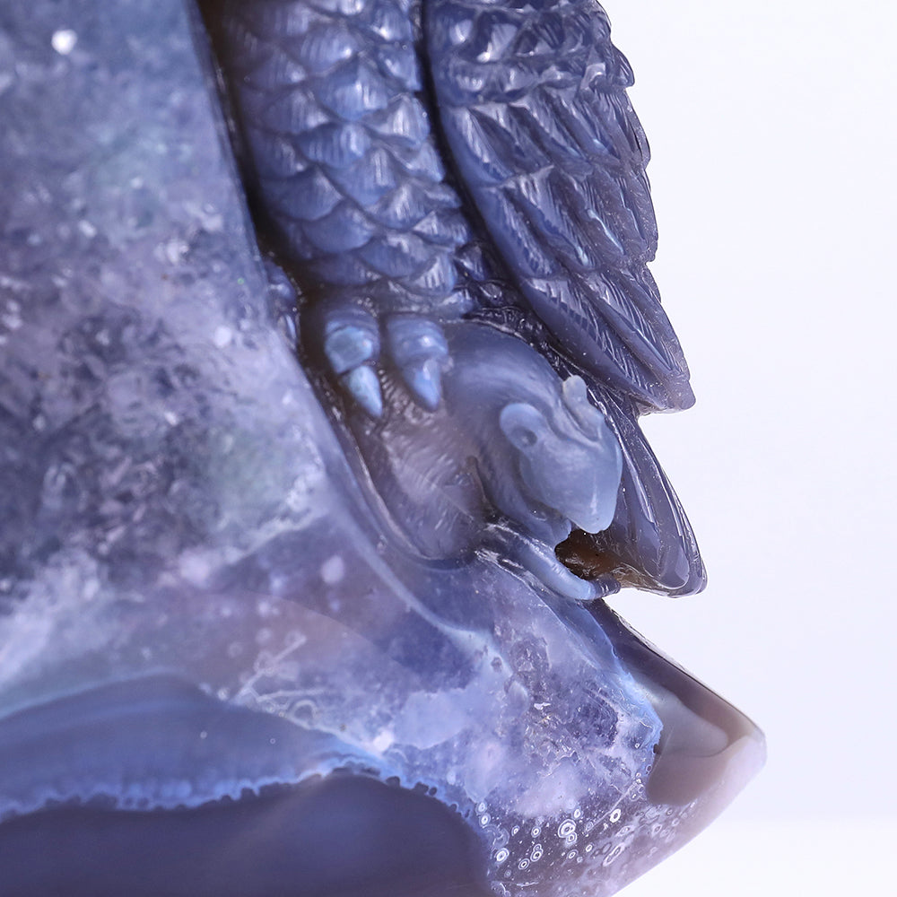 6.1" Clear Quartz Cluster Crescent Owl Carving - Unique Piece #3100164