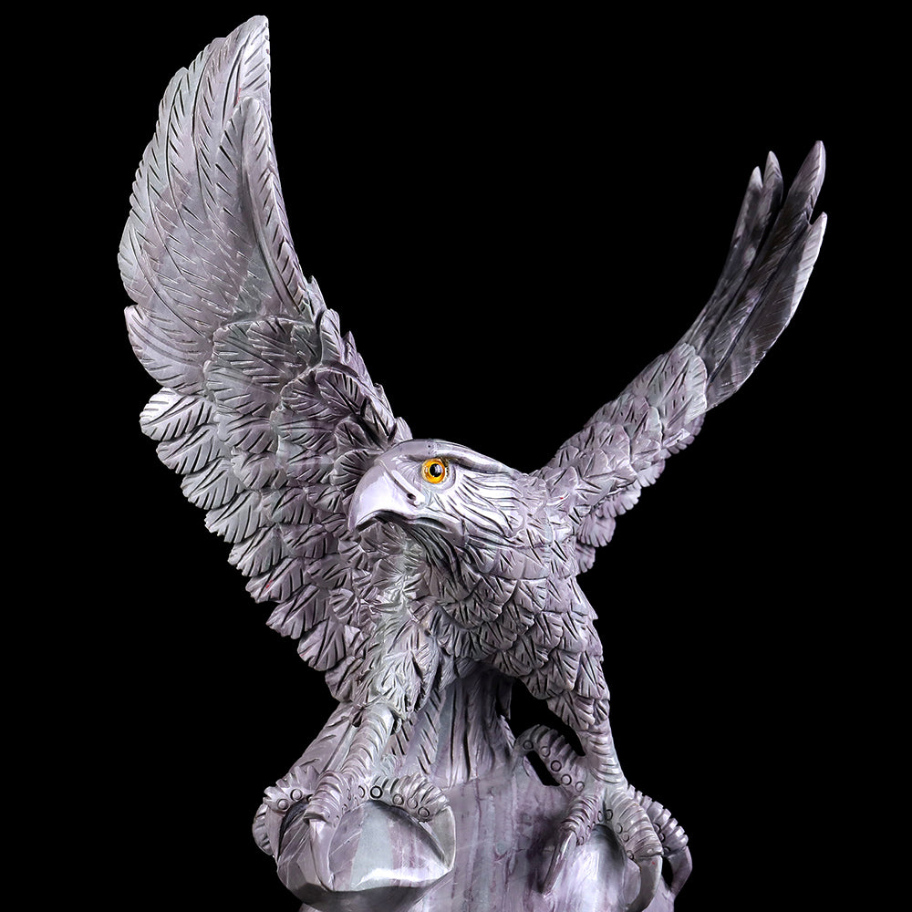 10.2" Kowloon Jade Eagle Carving - Unique Piece #3100166