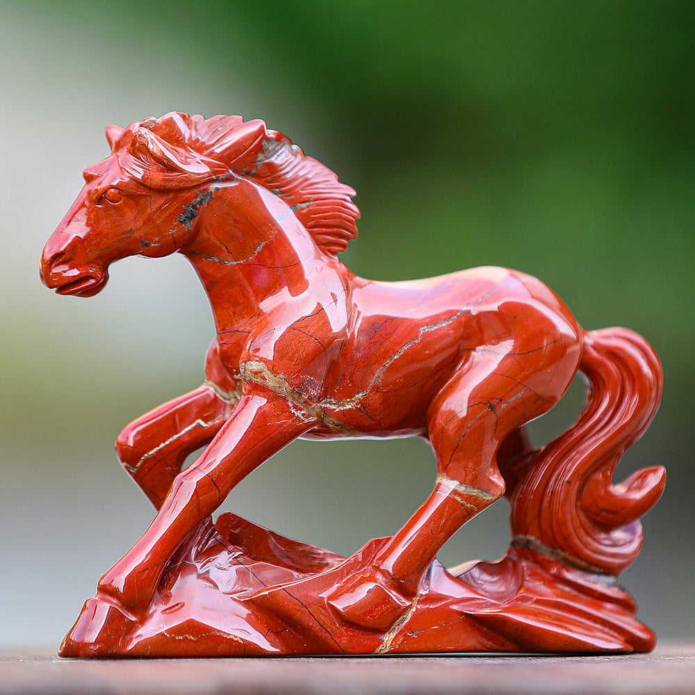 6.3" Red Jasper Horse Carving - Unique Piece #3100170