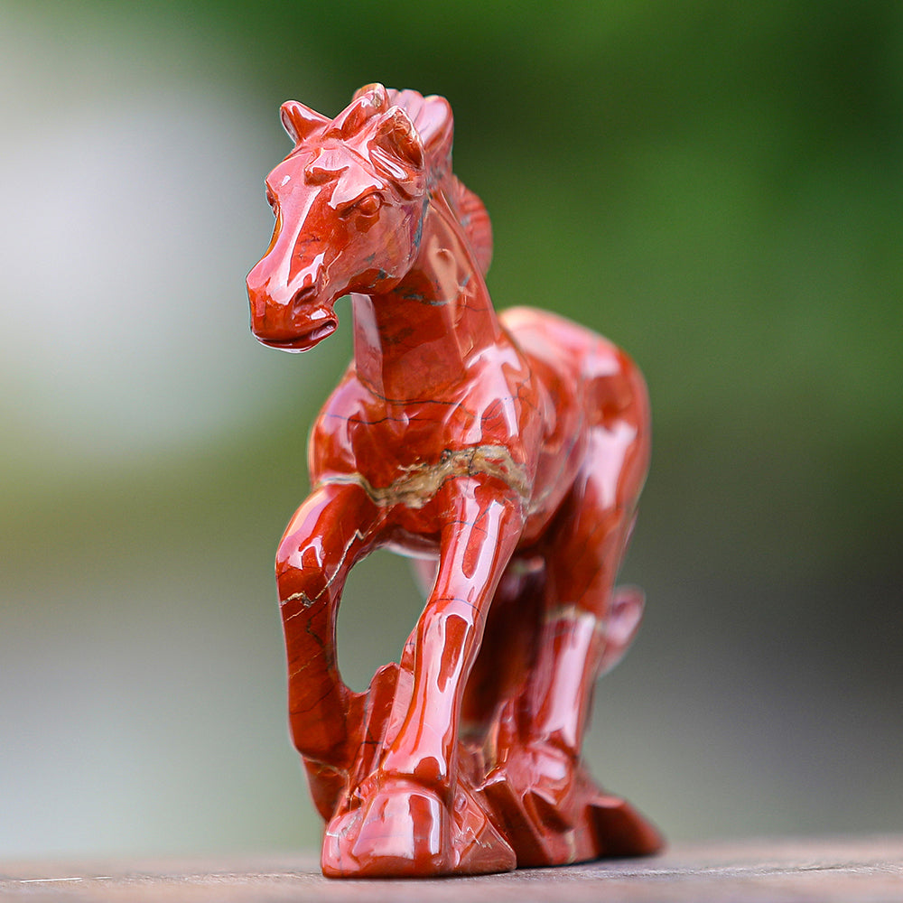 6.3" Red Jasper Horse Carving - Unique Piece #3100170