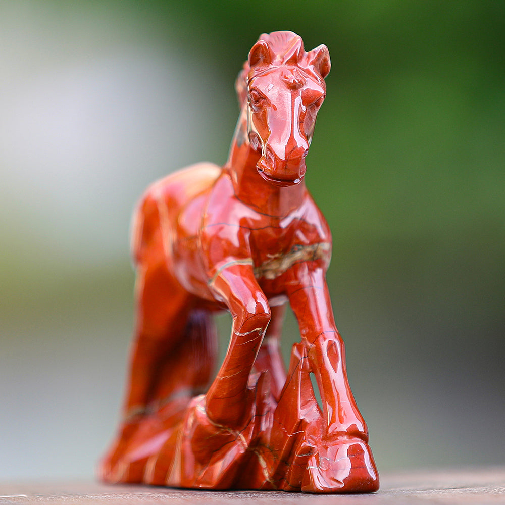 6.3" Red Jasper Horse Carving - Unique Piece #3100170