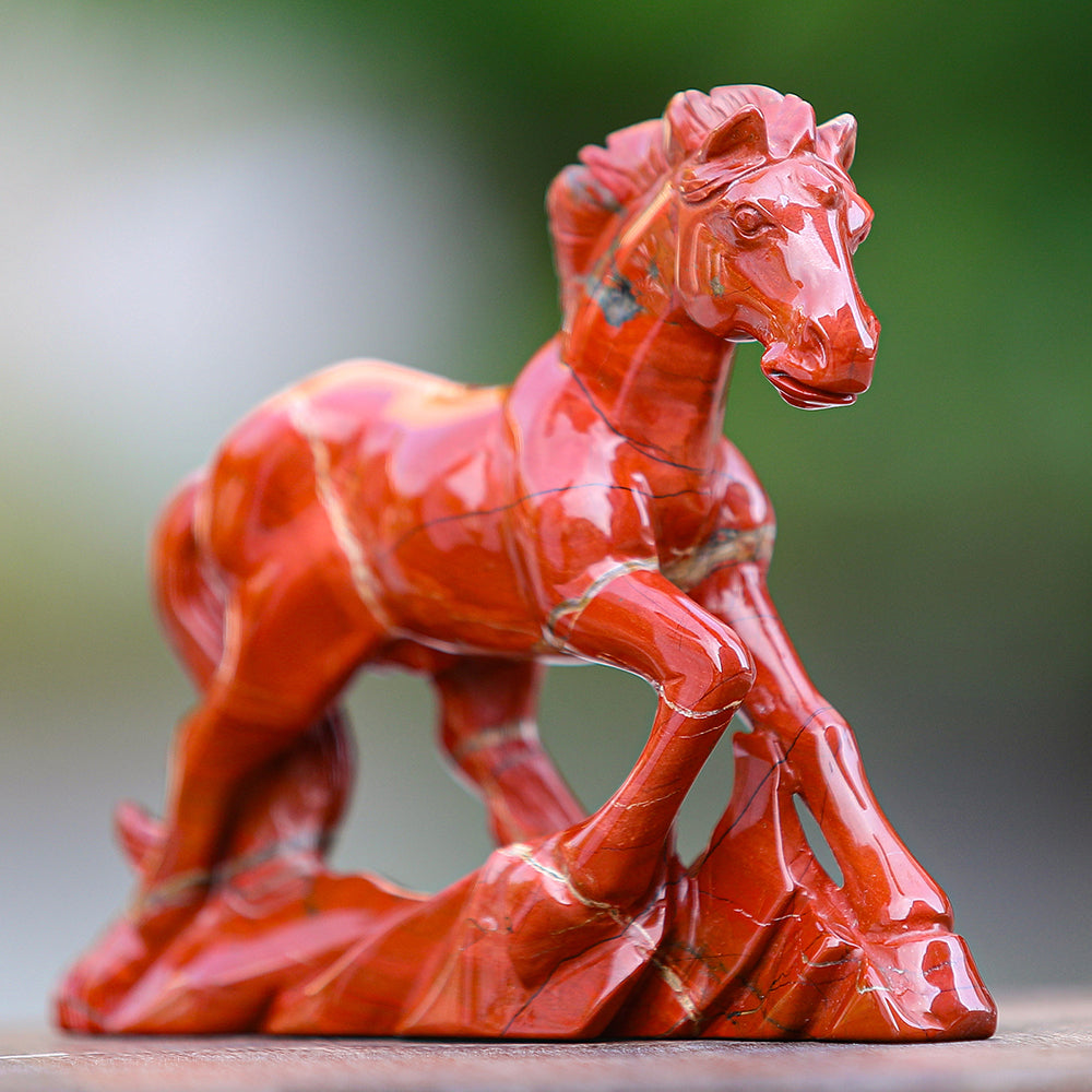 6.3" Red Jasper Horse Carving - Unique Piece #3100170