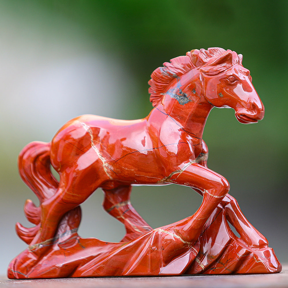 6.3" Red Jasper Horse Carving - Unique Piece #3100170