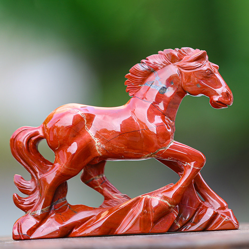 6.3" Red Jasper Horse Carving - Unique Piece #3100170