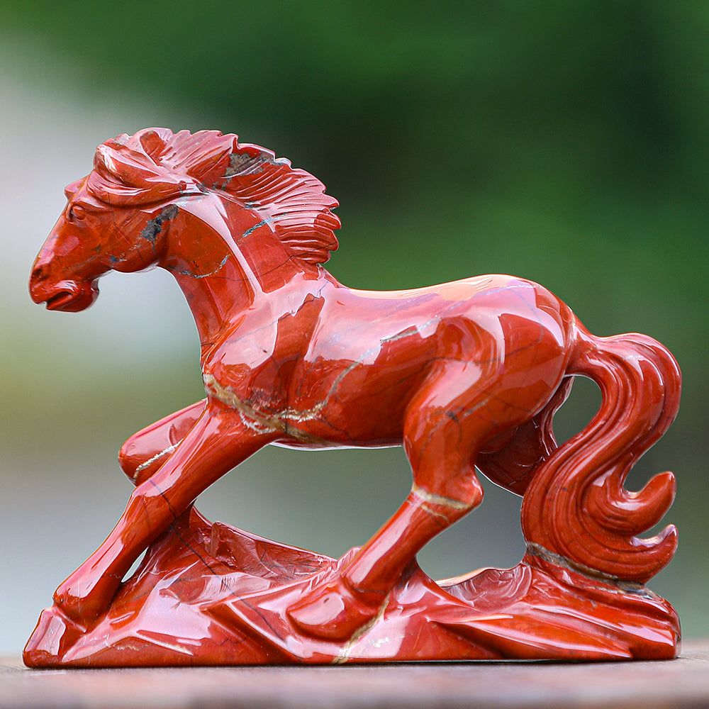 6.3" Red Jasper Horse Carving - Unique Piece #3100170