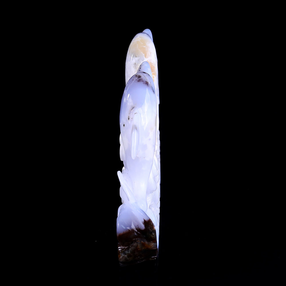 11.0" Blue Chalcedony Geode Dolphins Carving - Unique Piece #3100201