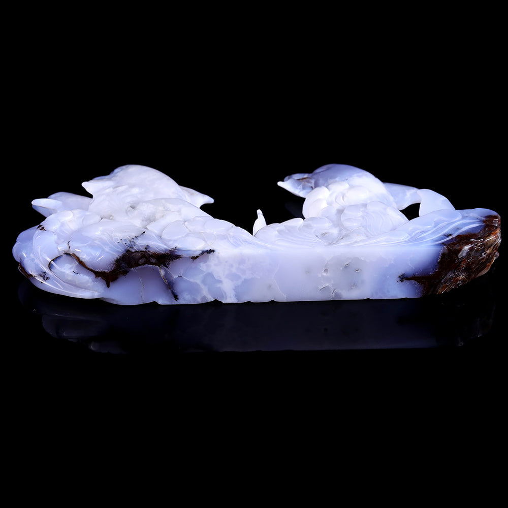 11.0" Blue Chalcedony Geode Dolphins Carving - Unique Piece #3100201