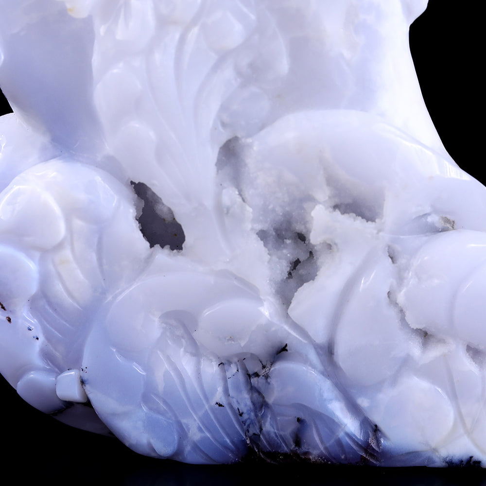 11.0" Blue Chalcedony Geode Dolphins Carving - Unique Piece #3100201