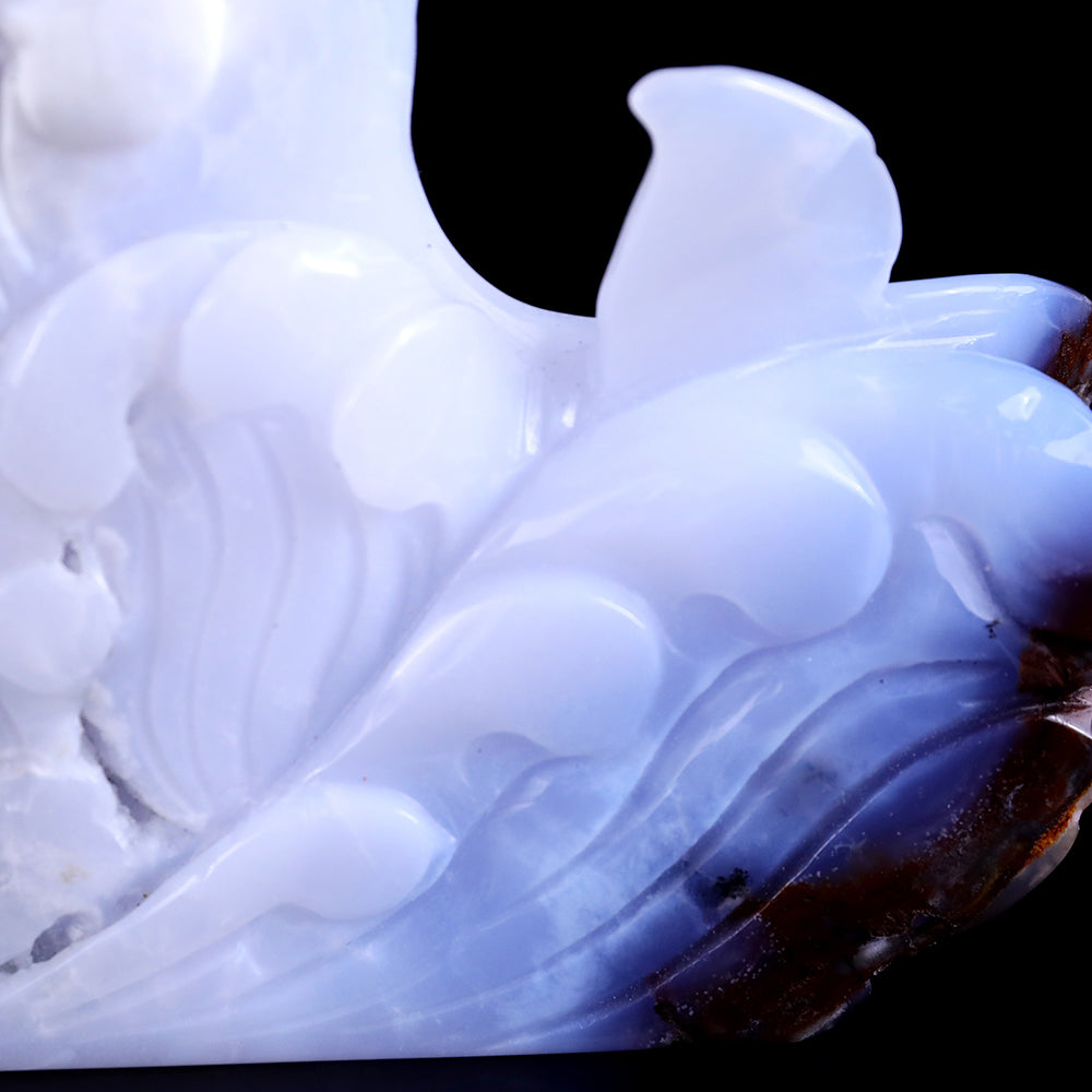 11.0" Blue Chalcedony Geode Dolphins Carving - Unique Piece #3100201