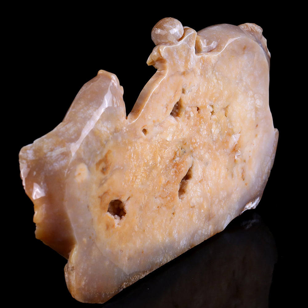 10.6" Yellow Chalcedony Double Fish Playing with Ball Carving - Unique Piece #3100202