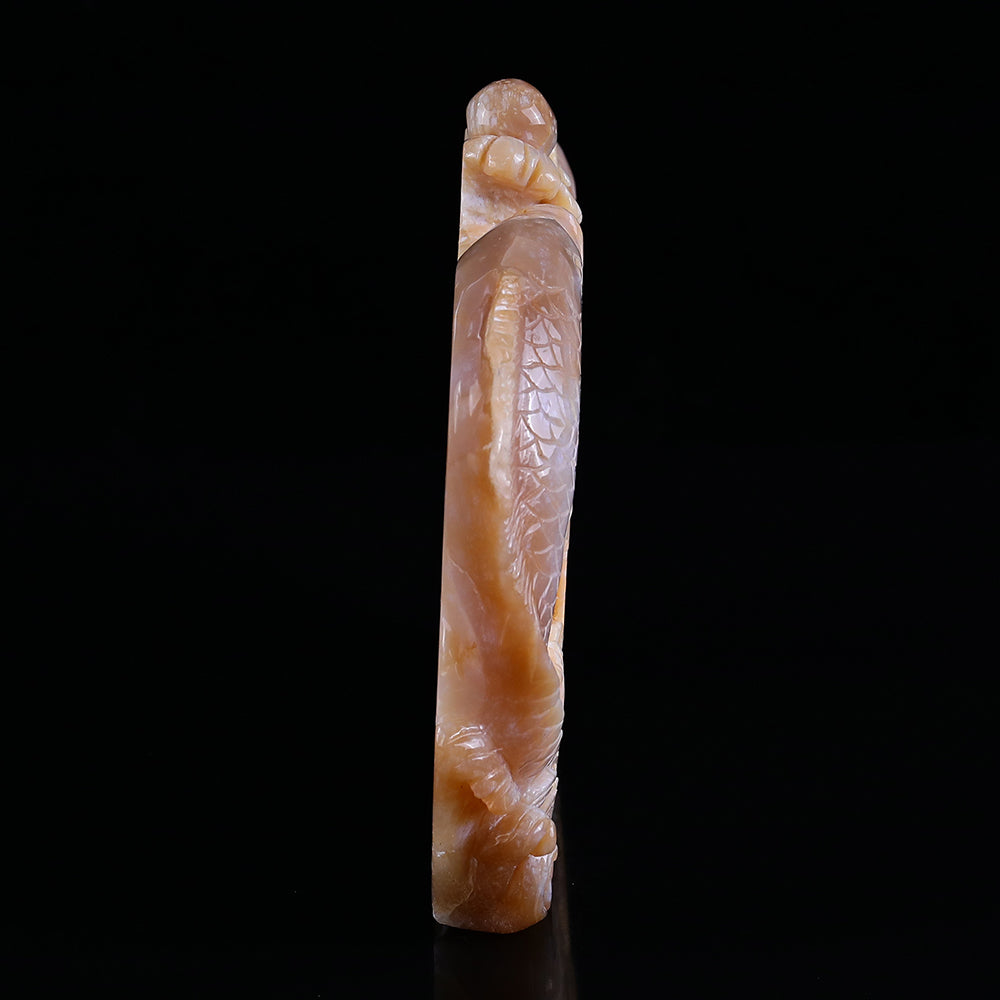 10.6" Yellow Chalcedony Double Fish Playing with Ball Carving - Unique Piece #3100202