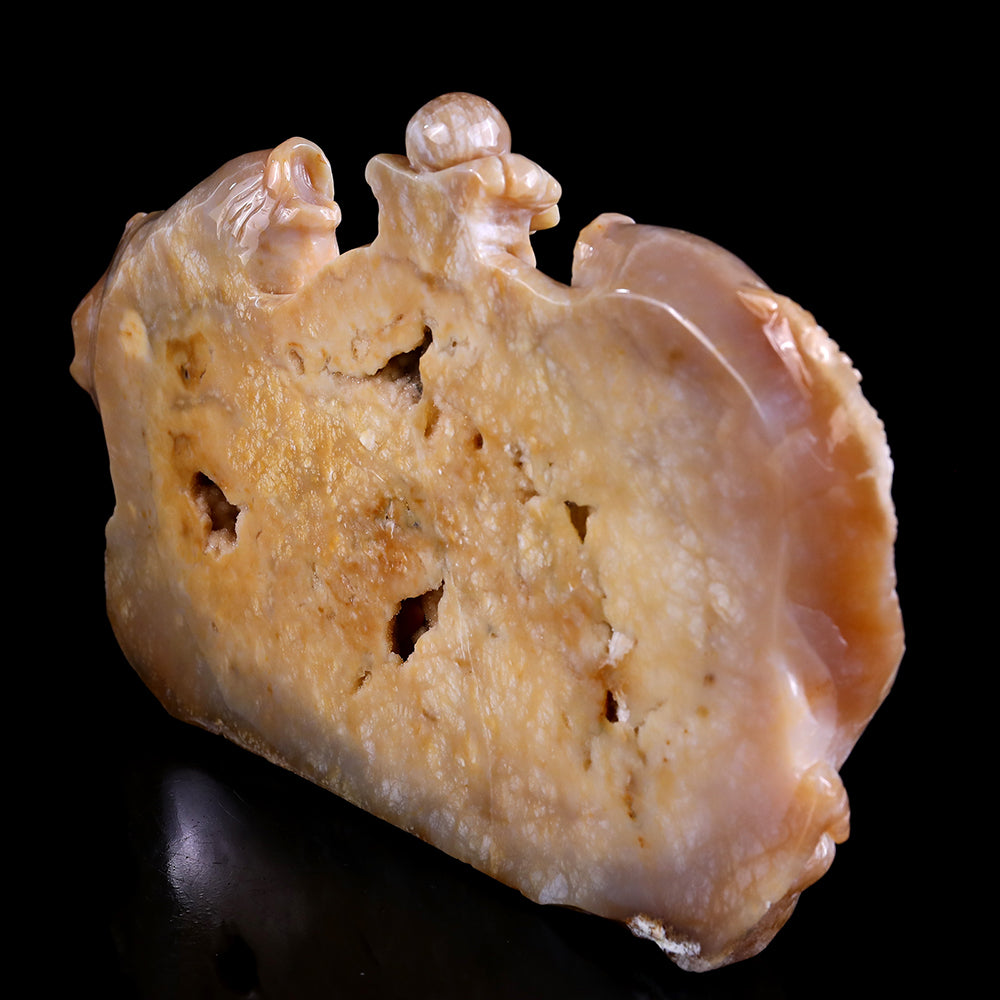 10.6" Yellow Chalcedony Double Fish Playing with Ball Carving - Unique Piece #3100202