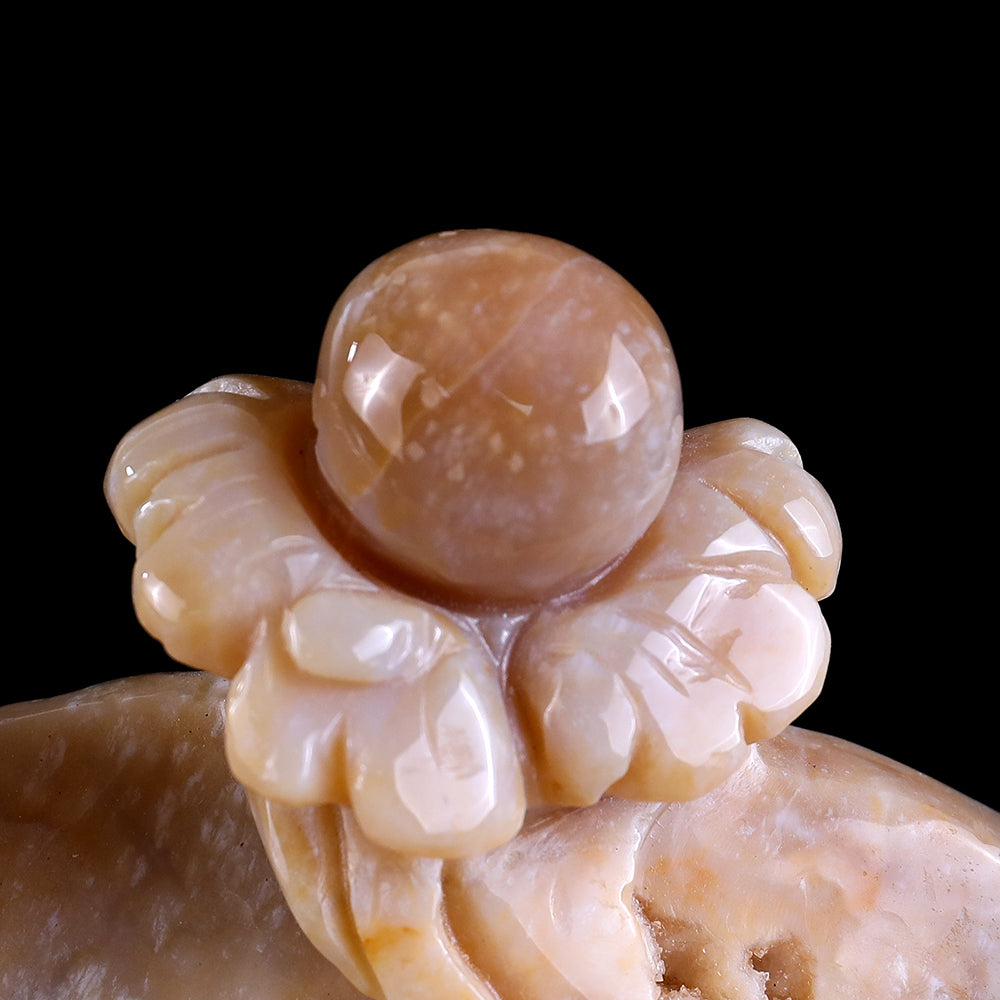 10.6" Yellow Chalcedony Double Fish Playing with Ball Carving - Unique Piece #3100202