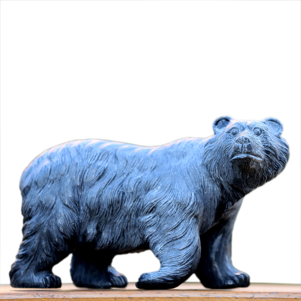 8.7" Textured Black Obsidian Polar Bear Carving - Unique Piece #3100204