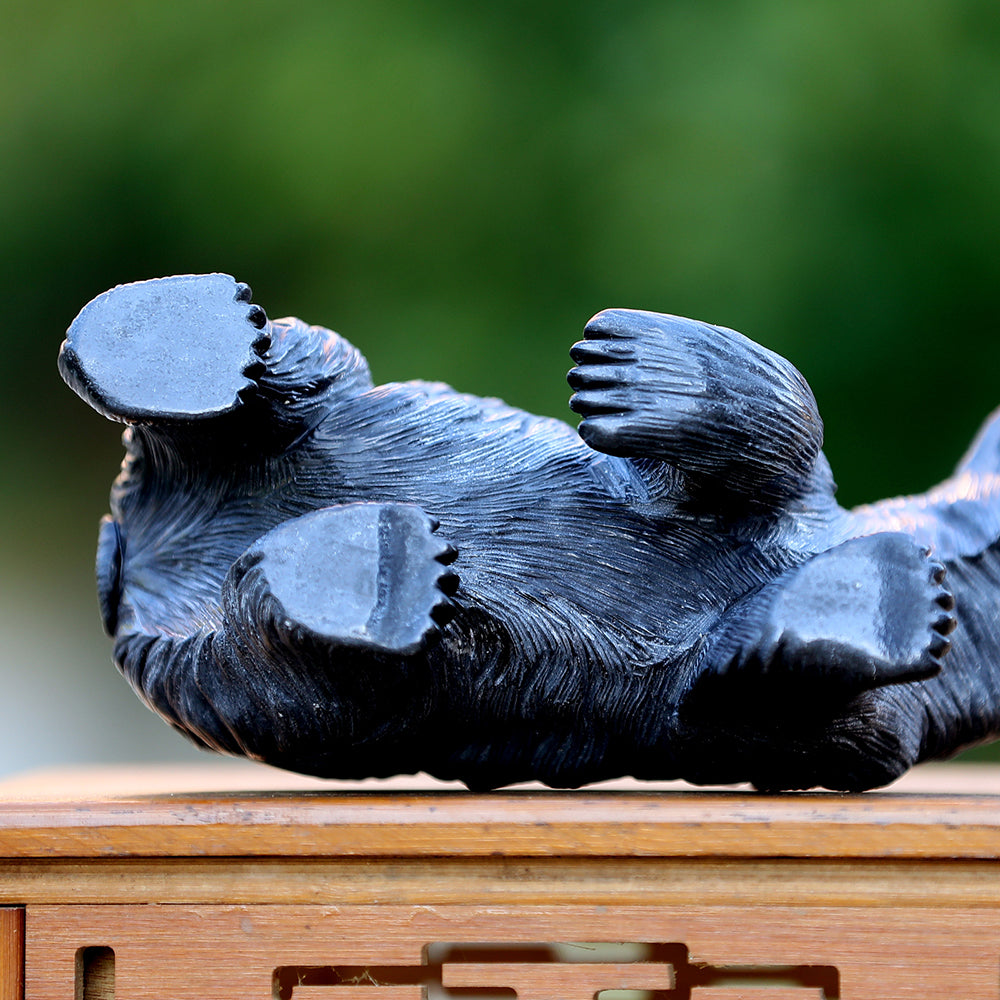 8.7" Textured Black Obsidian Polar Bear Carving - Unique Piece #3100204